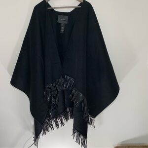 ANNE FONTAINE cape Black Wool Poncho with fringes